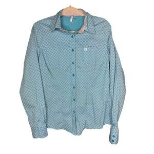 Cinch Men's Button-Up Shirt Large Blue Pink Small Diamond Print Western Rodeo